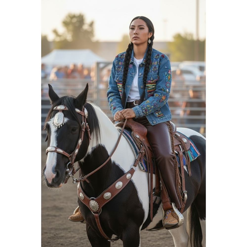 VTG Carole Little Sport  Southwestern‎ Beaded Denim Jacket 12 Western Rodeo